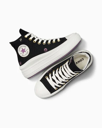 Chuck Taylor All Star Move Platform Tiny Tattoos Black/Dreamy Dahlia/Egret, Angled View
