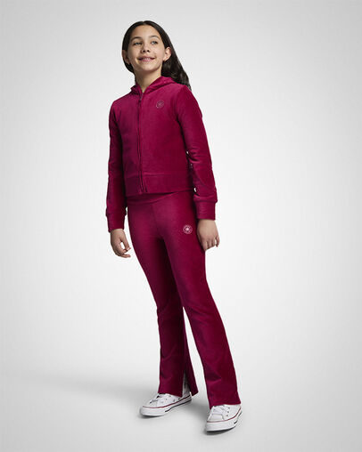 Velour Flared Leggings Sporty Berry, Full Body View