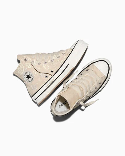 Chuck Taylor All Star EVA Lift Platform Paisley Pop Natural Ivory/Egret/Black, Angled View
