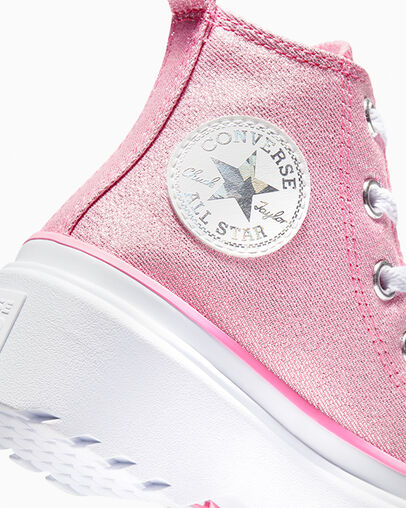 Chuck Taylor All Star Lugged Lift Platform Prism Glitter Oops Pink/White/Black, Detail Angle View