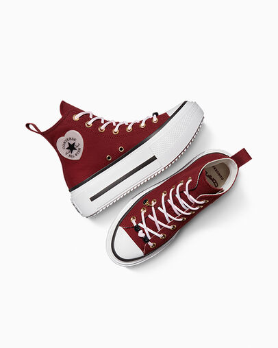Chuck Taylor All Star Double Stack Platform Heart Charm Deep Bordeau/Sugar Berry/White, Angled View