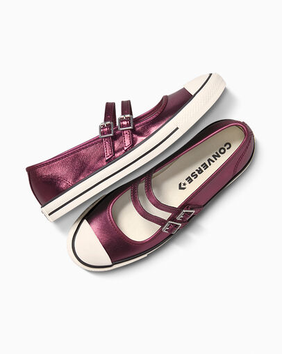 Chuck Taylor All Star Dainty Mary Jane Metallic Canvas Burgundy Metallic/Egret/Black, Angled View