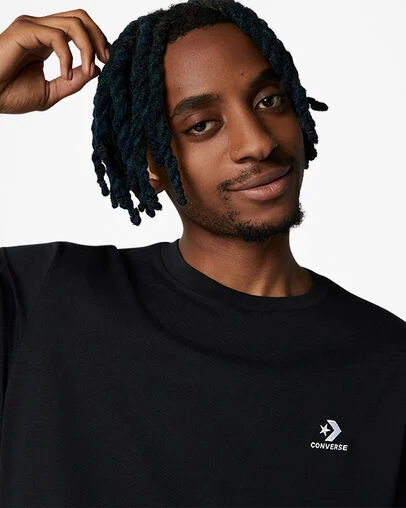 Converse Go-To Embroidered Star Chevron Standard-Fit T-Shirt Black, Detail View