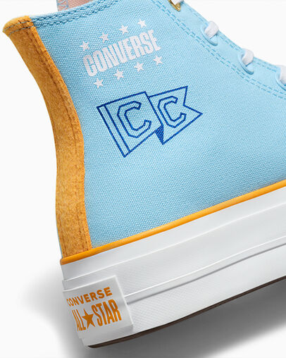 Chuck Taylor All Star Lift Platform Camp Converse True Sky/White/Yellow, Detail Angle View