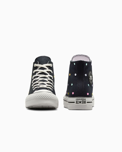 Chuck Taylor All Star Lift Polka Dots Platform Black/Vintage White/Egret, Heel View