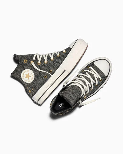 Chuck Taylor All Star Lift Platform Heathered Glam Black/Gold/Egret, Angled View