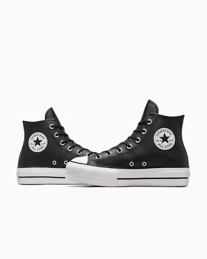 Chuck Taylor All Star Leather Platform Black/Black/White, Detail Angle View
