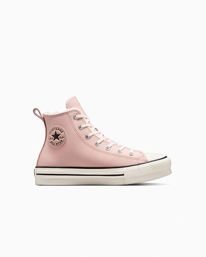 Chuck Taylor All Star Lift Platform Leather & Sherpa Pink Sage/Vintage White/Black, Outer Side View