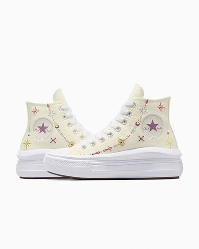 Chuck Taylor All Star Move Platform Alchemy Embroidery Egret/White/Golden Vista, Detail Angle View