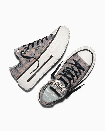Chuck Taylor All Star Lift Double Stack Distressed Plaid and Lace Pavemint/Vintage White/Black, Angled View