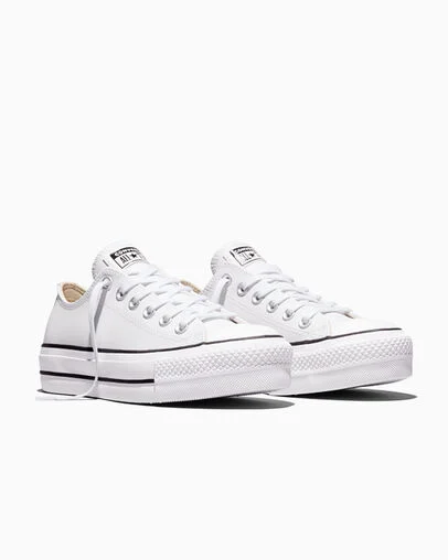 Chuck Taylor All Star Lift Platform Leather White/Black/White, Top and Side View