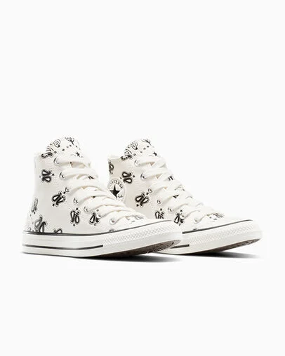 Chuck Taylor All Star Paisley Egret/Black/Egret, Top and Side View