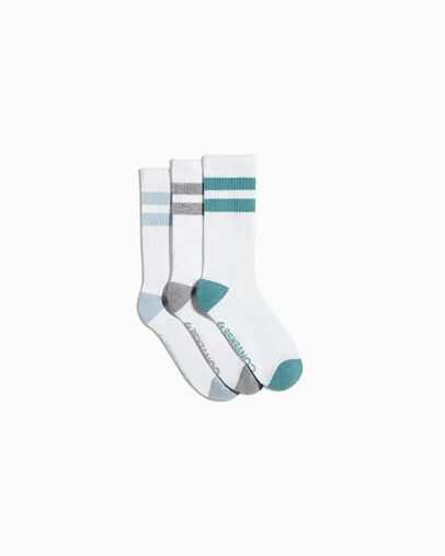 3-Pack Double Stripe Crew Socks Multi, Front View