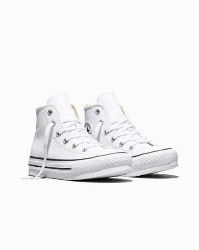 Chuck Taylor All Star EVA Lift Platform Leather White/Natural Ivory/Black, Top and Side View