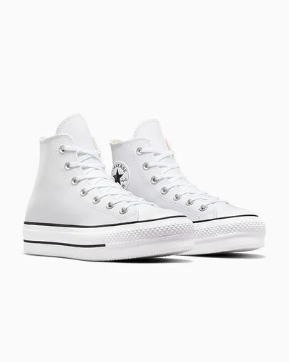 Chuck Taylor All Star Leather Platform White/Black/White, Top and Side View