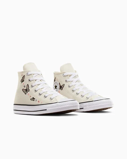 Chuck Taylor All Star Butterflies Egret/Black/White, Top and Side View