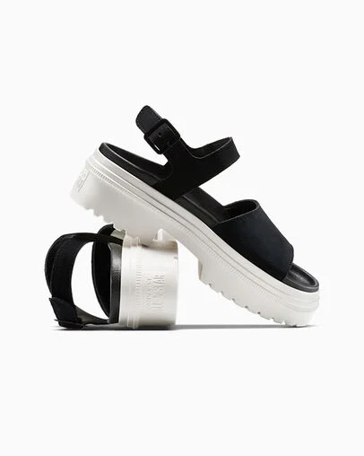 Chuck Taylor All Star Lugged Heel Sandal Suede Black/Black/Egret, Detail Angle View