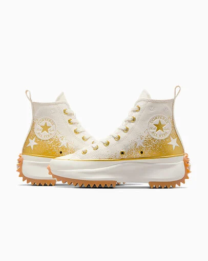 Run Star Hike Platform Gold & Embroidered Stars Vintage White/Vintage White, Detail Angle View