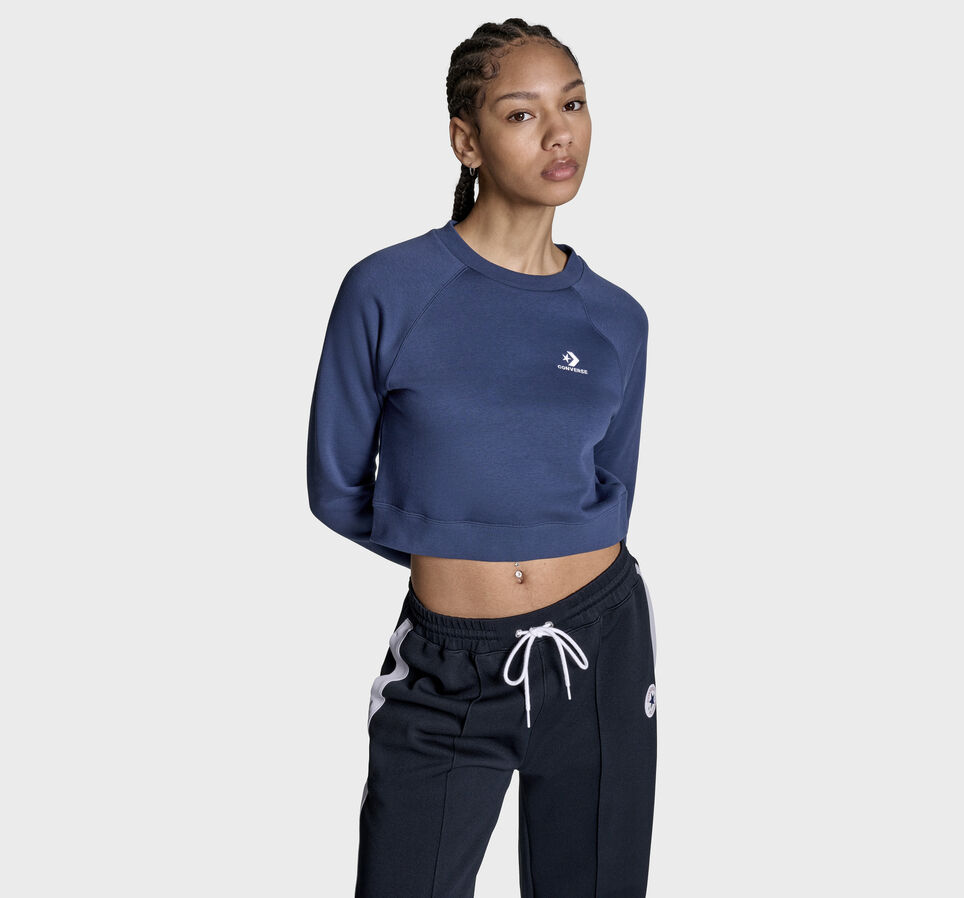 Star Chevron Cropped Crew Neck Navy