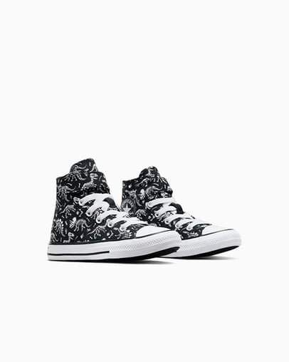 Chuck Taylor All Star Easy-On Dinos Black/White/White, Top and Side View