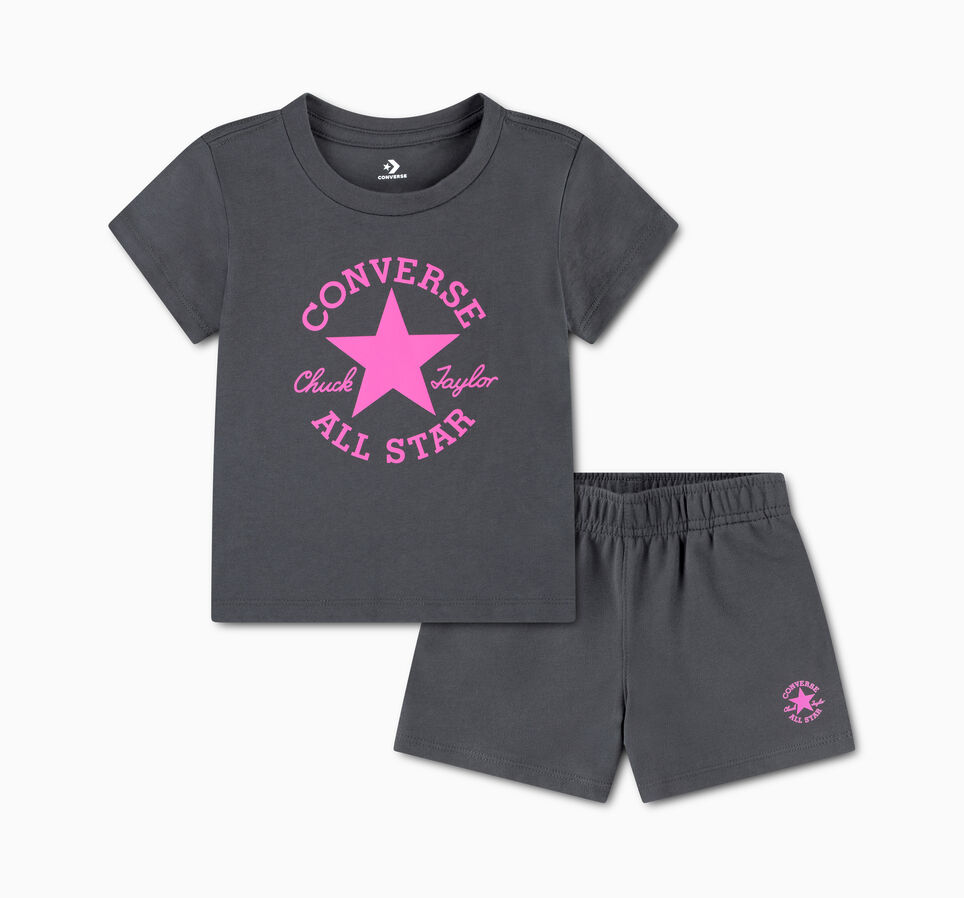 Chuck Taylor Patch T-Shirt and Shorts Set Dark Matter Grey/Shocking Orchid Pink