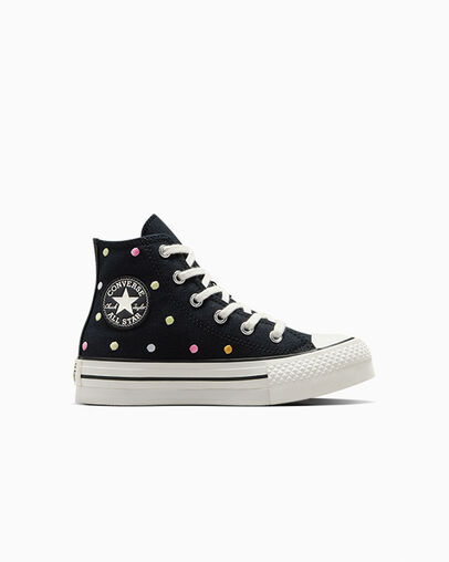 Chuck Taylor All Star Lift Embroidered Polka Dots Platform Black/Vintage White/Egret, Outer Side View