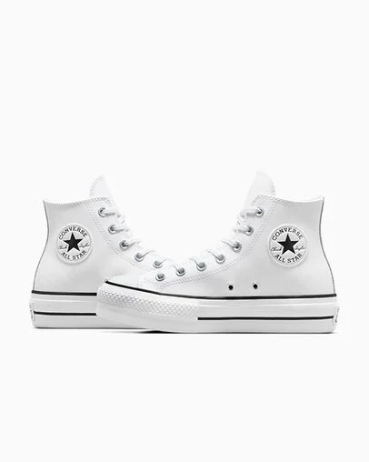 Chuck Taylor All Star Leather Platform White/Black/White, Detail Angle View