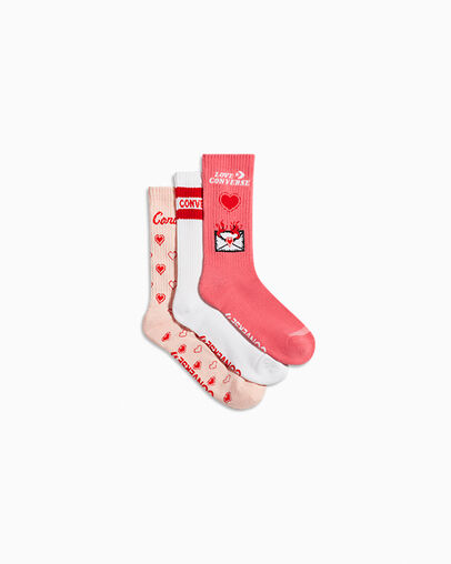 3-Pack Love Crew Socks Pink, Front View