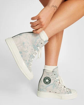 Chuck 70 Wedge Platform Washed Denim Wet Stone/Wet Stone/Egret, Outer Side View