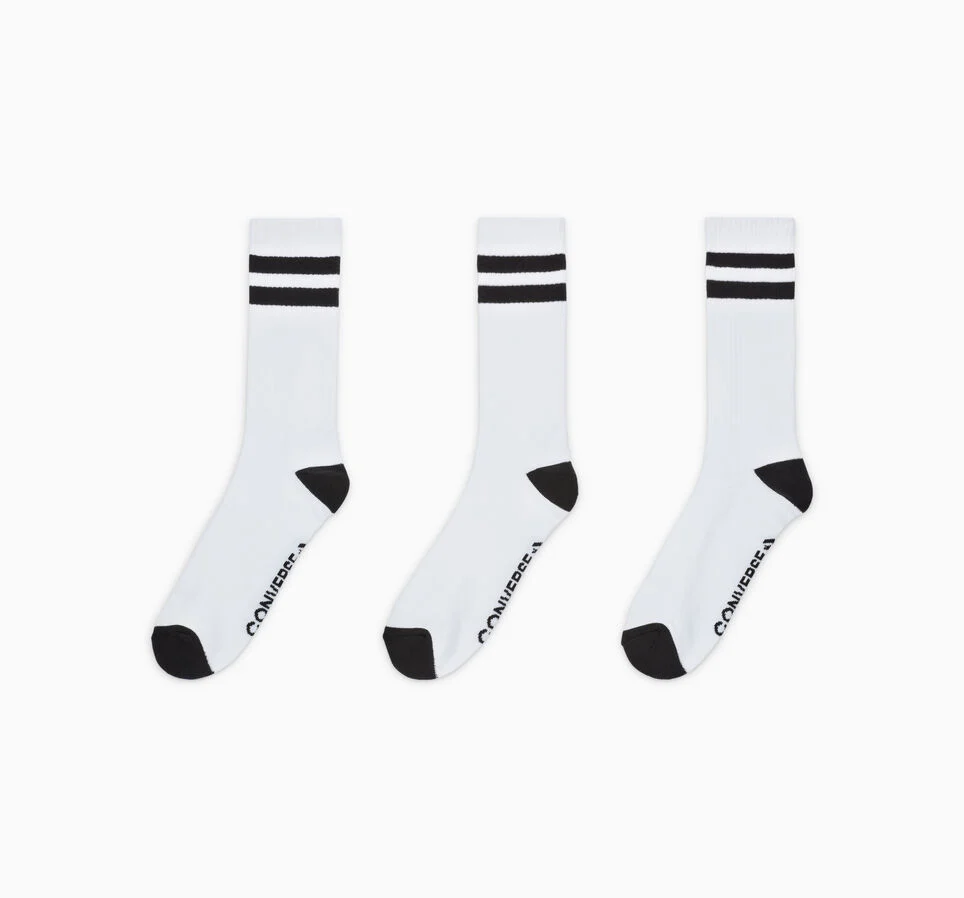 3-Pack Double Stripe Crew Socks White