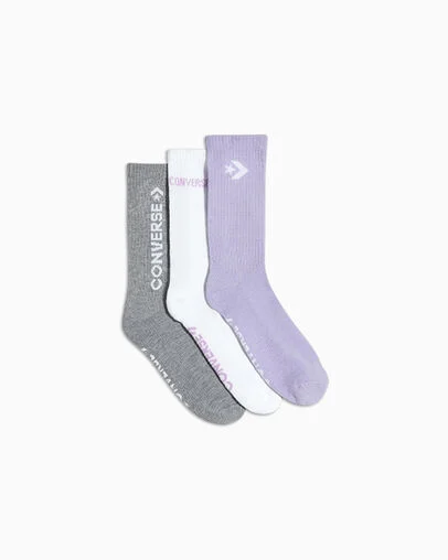 3-Pack Striped Crew Socks Coral/Lgh/Lilac, Front View