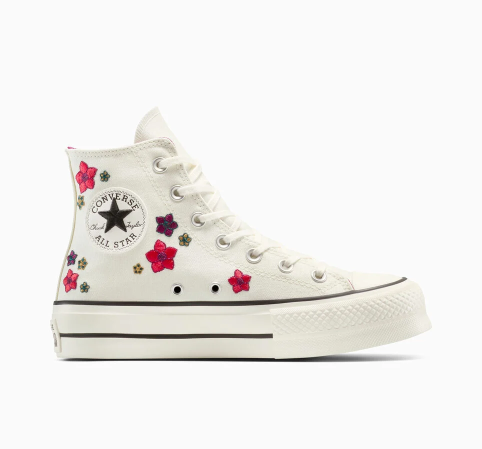 Chuck Taylor All Star Lift Platform Embroidered Flowers Egret/Red/Frozen Acai
