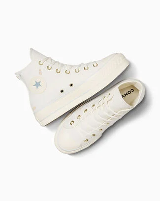 Chuck Taylor All Star Lift Platform Tiny Tattoos Vintage White/Cocoon Blue, Outer Side View