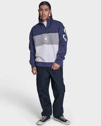 Retro Stripe Relaxed Quarter-Zip Sweatshirt Converse Navy Multi, Full Body View