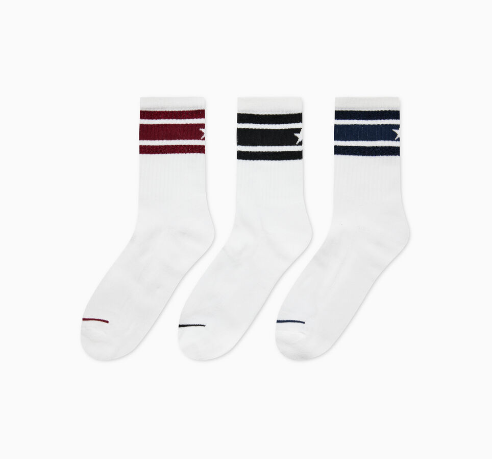 3-Pack High Shine Stripe Half Crew Socks Park Red