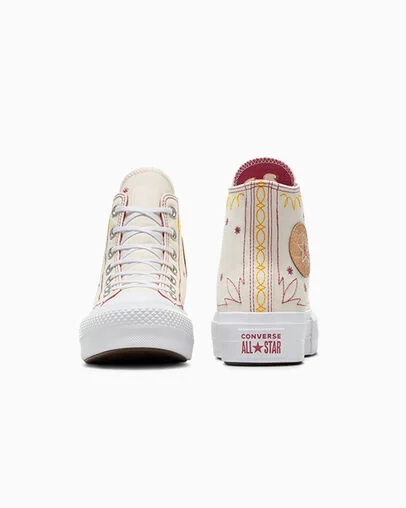 Chuck Taylor All Star Lift Platform Western Stitch Egret/Astrodust/Yellow, Heel View