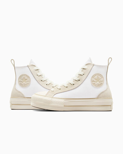 Chuck Taylor All Star Lift Platform Canvas & Suede White/Vaporous Gray/Light Gold, Detail Angle View