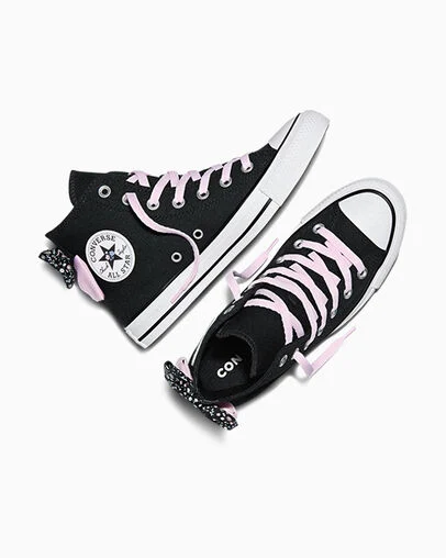 Chuck Taylor All Star Floral Bow Black/Vintage/New Found Bloom Pink, Angled View