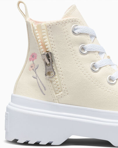 Chuck Taylor All Star Lugged Lift Platform Flowers Easy On Egret/White/Pink Phase, Detail Angle View
