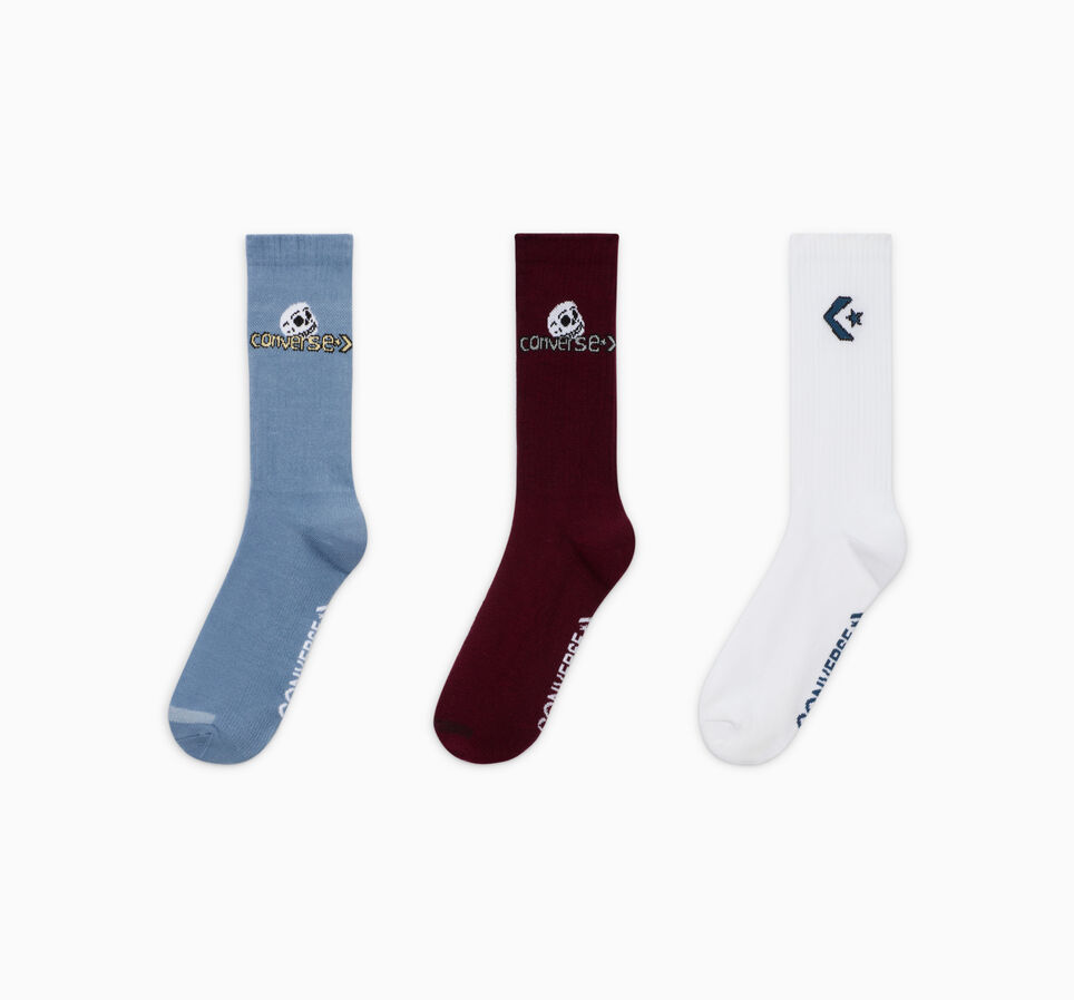 3-Pack Skull Star Chevron Crew Socks Thunder Daze Grey/White/Cherry Daze