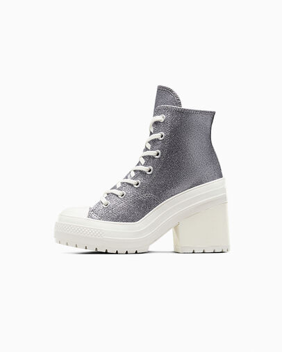 Chuck 70 De Luxe Heel Glitter Gunmetal/Laser Black, Inner Side View