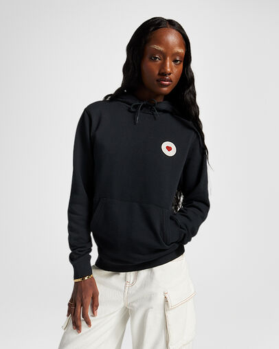 Y2K Heart Pullover Hoodie Converse Black, Front View