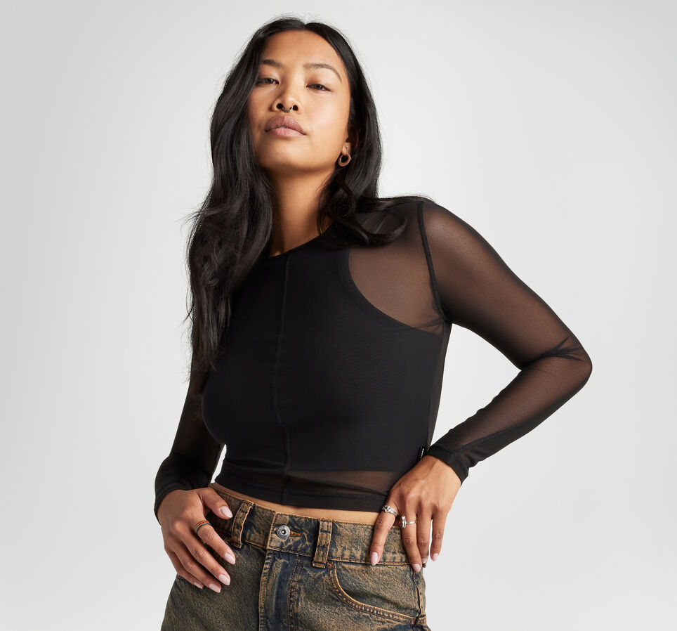Sheer Mesh Long-Sleeve Top Converse Black