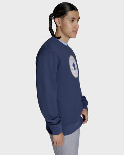 Chenille Patch Heritage Crew Neck Navy, Full Body View