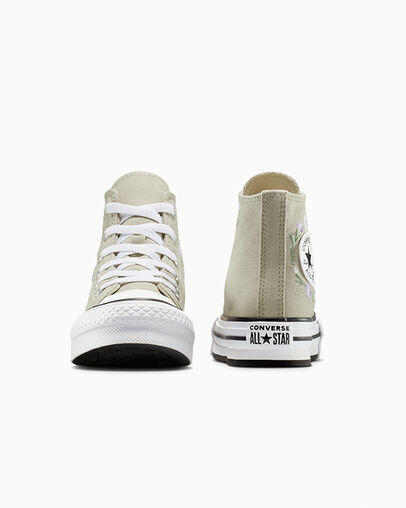 Chuck Taylor All Star EVA Lift Platform Embroidered Florals Pale Surplus/White/Violet Heat, Heel View