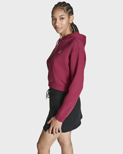 Star Chevron Cropped Hoodie Sporty Berry, Full Body View