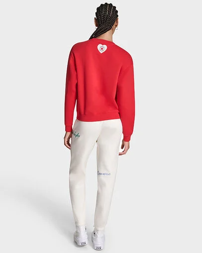 Love Lace Long Sleeve Crew Converse Red, Full Body View