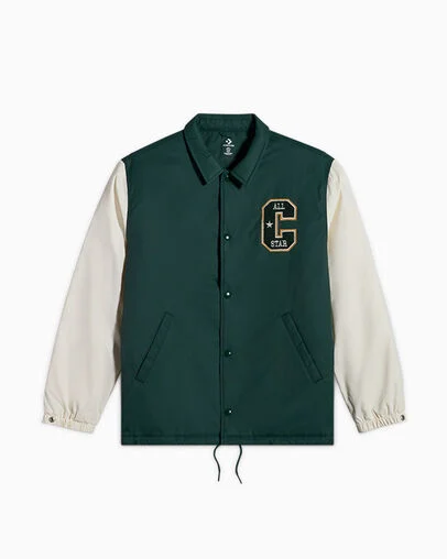 Retro Color Blocked Coaches Jacket Green Envy, Front View