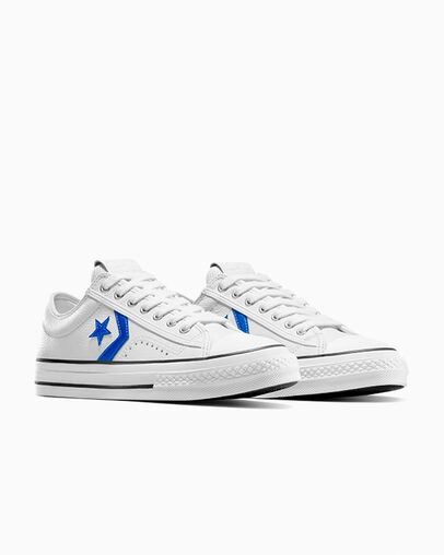Star Player 76 Leather & Metallic Vintage White/Blue/Black, Top and Side View