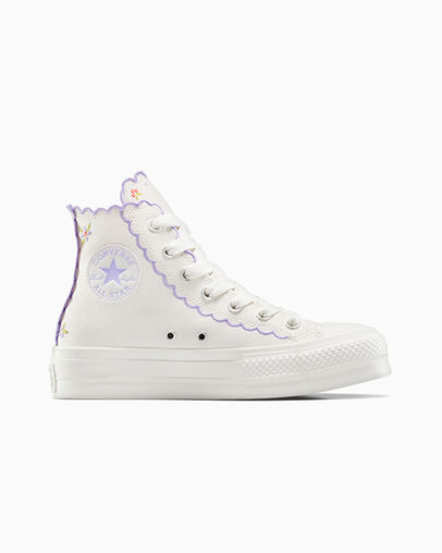 Chuck Taylor All Star Lift Platform Embroidered Flowers Vintage White/Violet Heat, Outer Side View